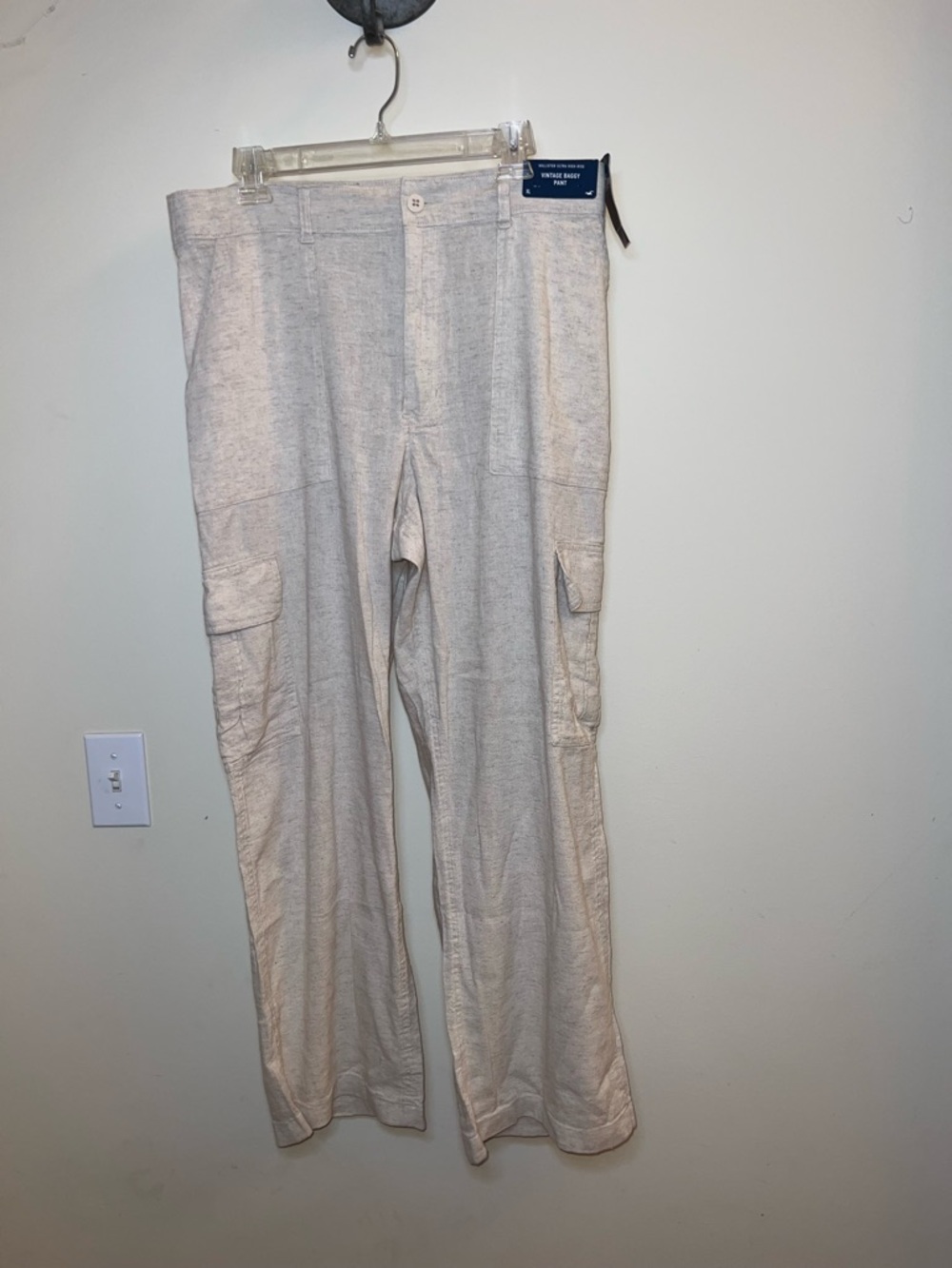 Hollister Ultra High Rise Vintage Baggy Cargo Pants NWT XL‎ Linen Blend